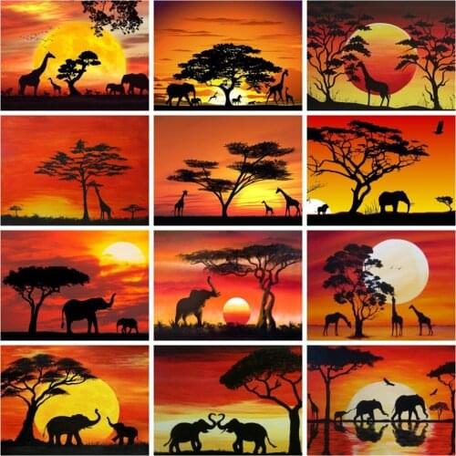 DIY Diamond Painting Sunset Scenery Home Decor Mosaic Animal Natural Tree Landscape Embroidery Diamond Art Wall