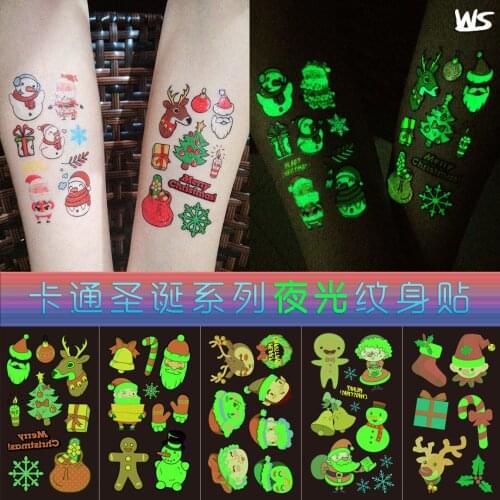 Amazon cartoon christmas luminous childrens Tattoo Sticker environmental waterproof disposable luminous Tattoo Sticker