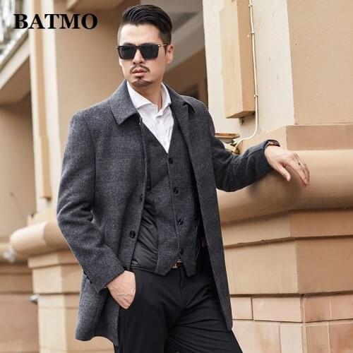 BATMO 2020 new arrival autumn&winter wool jackets men,mens smart causal plaid wool jackets+duck down vest 19A068