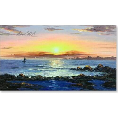 Free Shipping Texture Abstract Sunset Sea Scenery Picture Canvas Oil Painting Hand Painted Abstract Unframed Wall Canvas Art