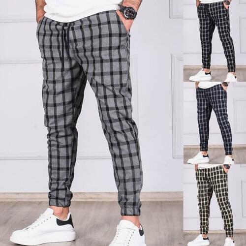 Mens business Casual Pants Fashion Mens Clothing Plaid Pencil Pants Thin Mid Waist Jogger Casual Trousers Pants For Men