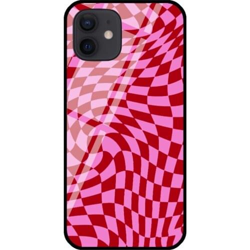 Pink Crazy Checkers Tempered Glass Case For iPhone 11 Pro Max XS 12 mini SE 7 8 Plus X XR Shell Cover Coque