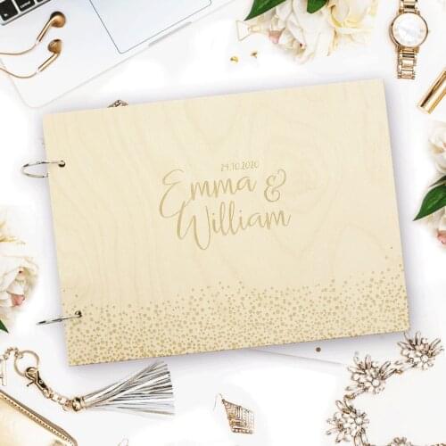 Handmade Engraved Guestbook, Confetti Wooden Guestbook, Wooden Ringed Wedding Guest Book, Modern Guestbook