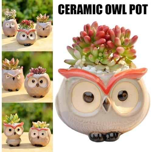 Ceramic Cartoon Owl Flowerpot Mini Cute Animal-Shaped Flower Pot for Succulents Plants Home/Garden/Office Decor