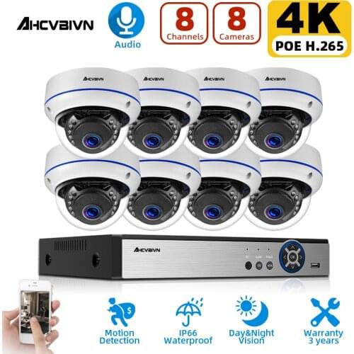8CH 4K POE NVR Kit Security Camera System 8MP 5MP 4MP IR Outdoor CCTV Dome POE IP Camera Video Surveillance Set Onvif XMEYE