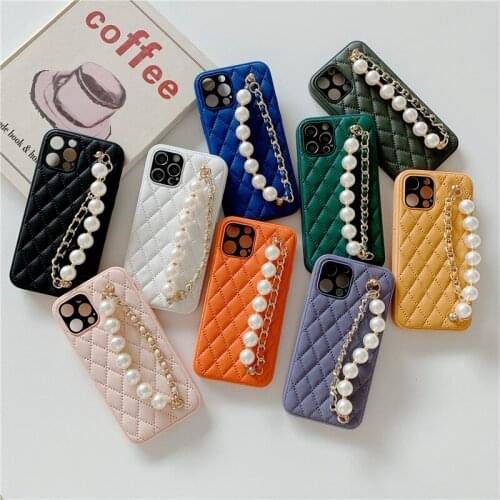 Korean Pearl Bracelets chain Soft Leather Case For iphone 12 11 Pro Mini XR X XS MAX 7 8 plus SE 2020 dog accessories Cover