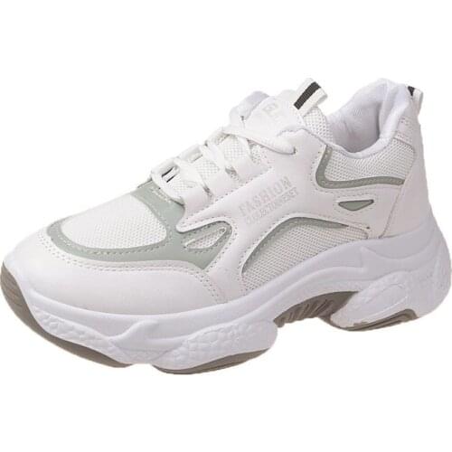 Summer Ins Ladies Sneakers Breathable And Comfortable All-match Thick-soled Shoes Pu Material Rubber Sole Non-slip Running Shoes