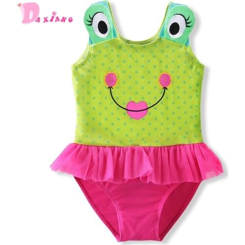 Summer Cute Little Frog Pattern Baby Girls Swimwear Baby Swimwear One Piece Suit Swim Monokini Girls Swimsuit Dress Bikini 2-9Y