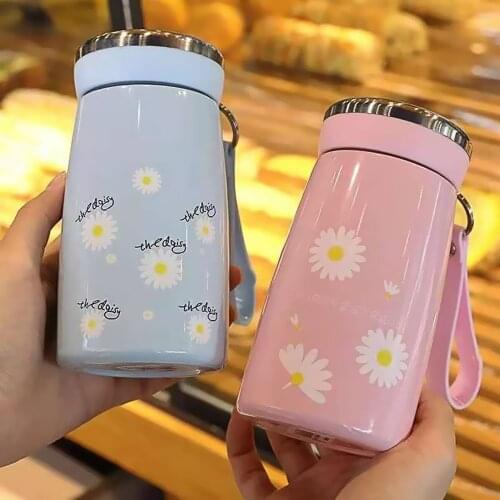 Cute Daisy Water Cup Double Wall Thermos Bottle Cute girl gift Insulated Cup Vacuum Flask Coffee Mug Cute Water Bottle