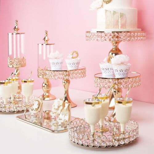 Fashion Cup cake 5pcs-14pcs cake stand wedding table crystal gold silver color Plating mirror luxury crystal