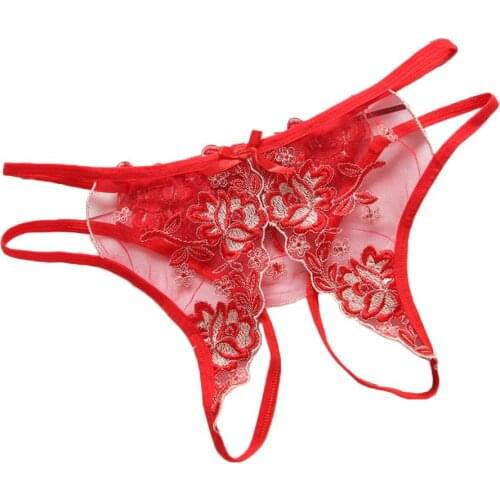 Fashion sexy Erotic Women See Through Straps Lace Briefs Floral G-string Thong