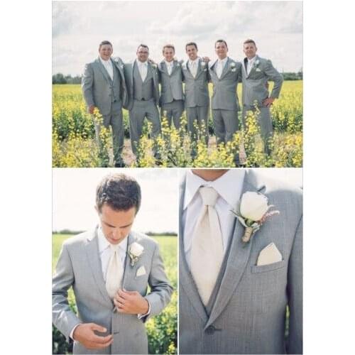 Men Suits Fashion Groom Bestmen Formal Light Gray Men Suits Regular Fit Men Suit Slim Fit 3 Piece Wedding Suits for Men Cotton