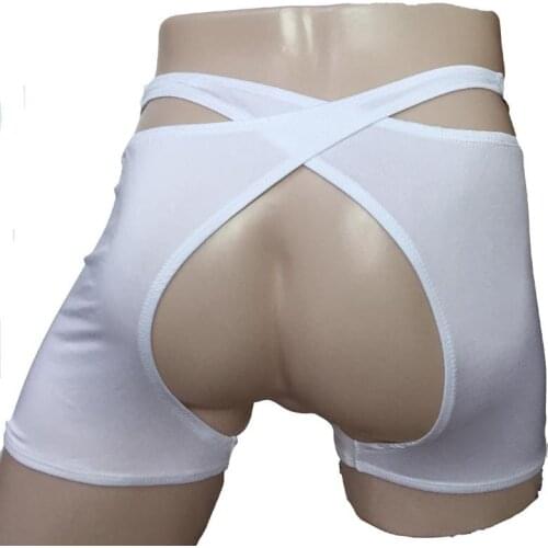 Mens Sexy Sheer Crossing Open Crotch Back Boxer Brief Stretching Under Pants Pole Dance Thong Underwear Lingerie Outfit