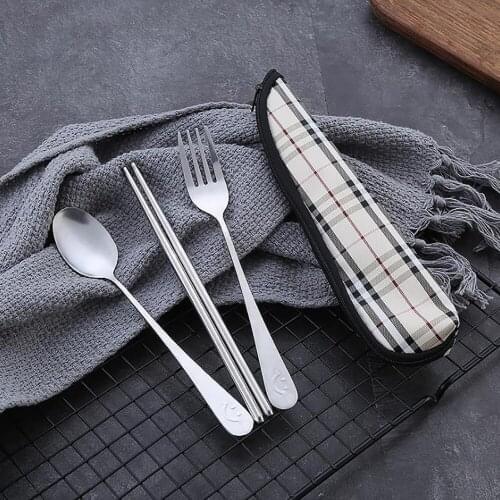 2Pcs/3Pcs Sets Stainless Steel Convenient Cutlery Set Student Carrying Cutlery Set Fork Spoon Chopsticks/Spoon Chopsticks Set
