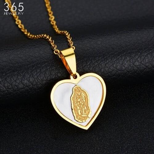 New Religion Virgin Mary Shell Pendant Necklace Gold Color Round Oval Heart Stainless Steel Necklace For Women Gift