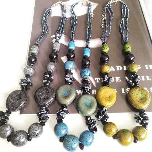 Grey ceramic and glass fashion bead necklace