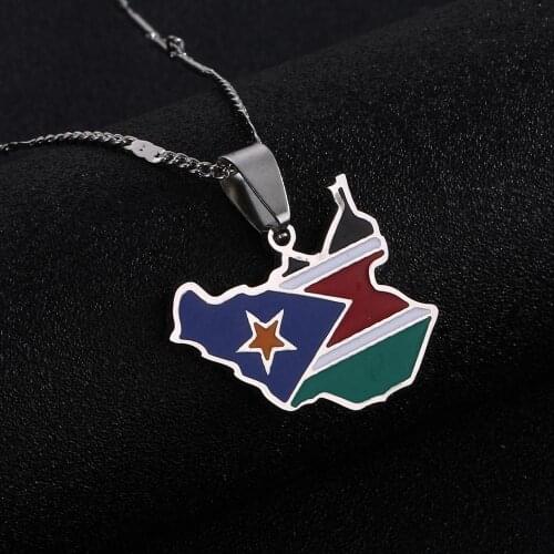 Stainless Steel Enamel South Sudan Map Pendant Necklace Trendy Map of South Sudan Country Maps Jewellery