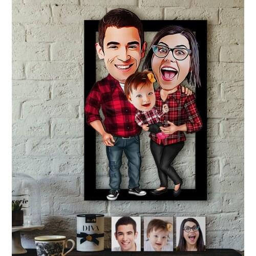Personalized Family Caricature OF 3D Wood Tablo-2 Reliable Quality Cost Effective Funny Fun Custom Design souvenir