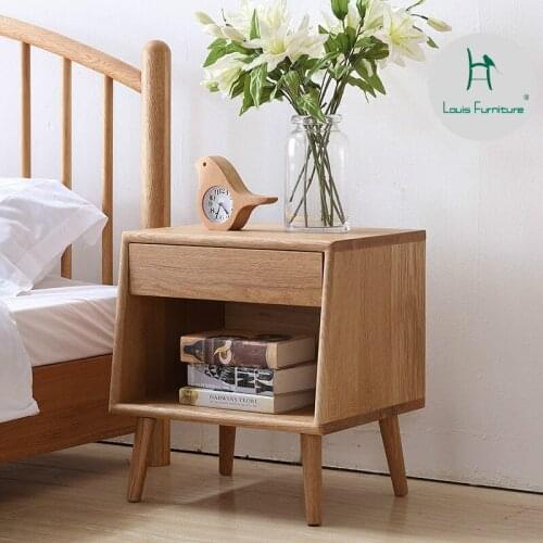 Louis Fashion Nigtstands Nordic Wood Wax Oil Lacquer White Oak Bedside All Solid Wood Locker Bedroom Simple Bucket with Drawers