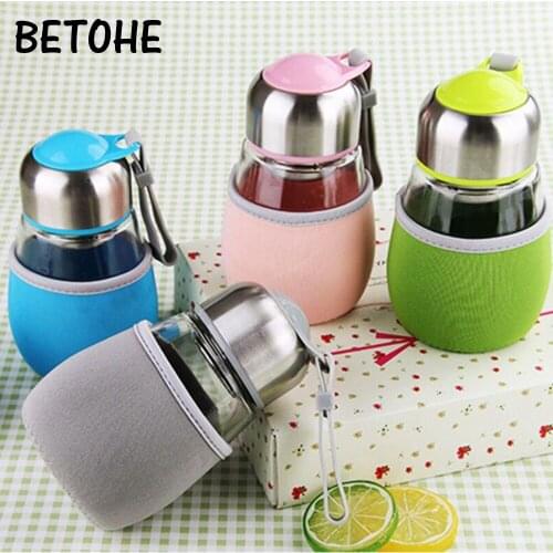 BETOHE Glass Bottle For Water With Tea Strainer 420ml Borosilicate Glass Cute Sports Tea Lemon Fruit Bottle Of Water With Bag