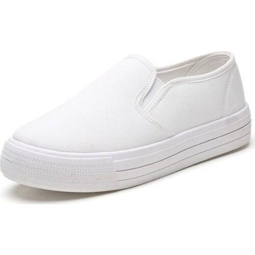 Womens Black White Canvas Shoes Woman Thick Heel Loafers Spring Autumn 2019 New Canvas Girl Sneakers Shoes Women Platform Shoes