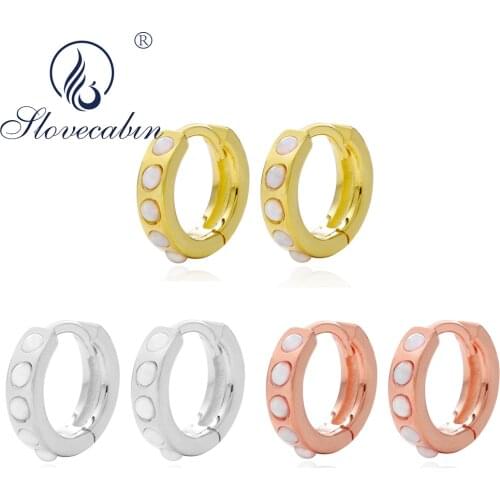 Slovecabin 925 Sterling Silver Sweet Opal Bead Hoop Earrings For Women Gift Handmake New Arrival Small Circle Ear Jewelry Making