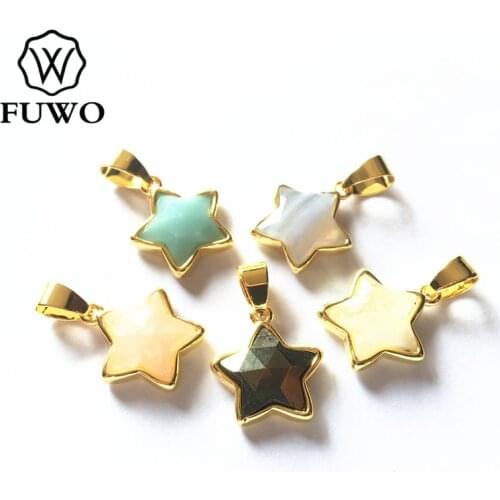 FUWO Trendy Women Natural Stone Agates Pendant With Gold Cladding High Quality Labradorite Charm For Jewelry Making PD283