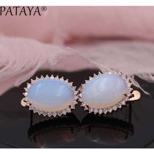 PATAYA New Arrivals Onyx Natural Stone Big Dangle Earrings For Women White Cubic Zircon 585 Rose Gold Wedding Party Jewelry