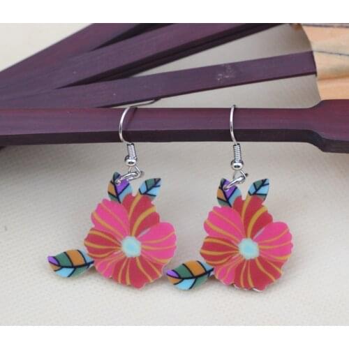 1 pair flower cute lovely printing drop earrings acrylic new 2014 design spring/summer style for girls woman jewelry