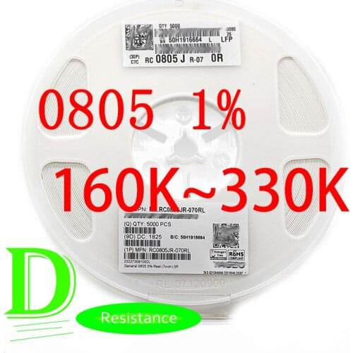 100PCS SMD Resistor RC Series 0805 1% Origina RC0805FR-07 Series 160k-330K All resistors 160K 180K 200K 220K 240K 270K 300K 330K