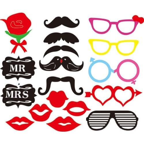 Free shipping 10bags=18pcs/bag paper rose flower Mr. &Mrs. wedding party photo booth props favors supplies, red lips props