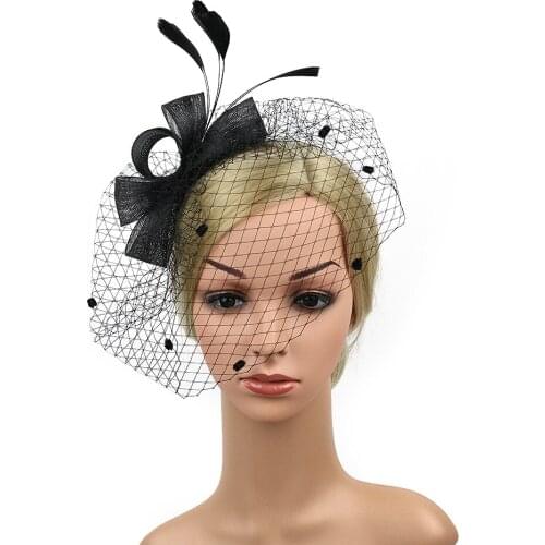 Freeshipping fashion elegant ladies royal bow fascinator linen santi bridal feather hat hairpins clips party hair accessories-VB