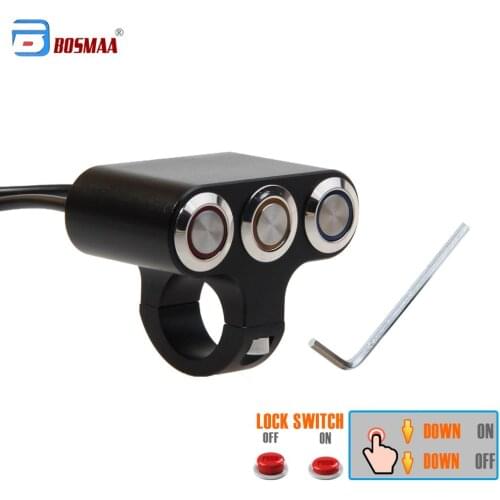 BOSMAA Motorcycle Handlebar Led Indicator light Switch 22mm/25mm Adjustable Mount Waterproof Button Switch DC12V For Fog Light