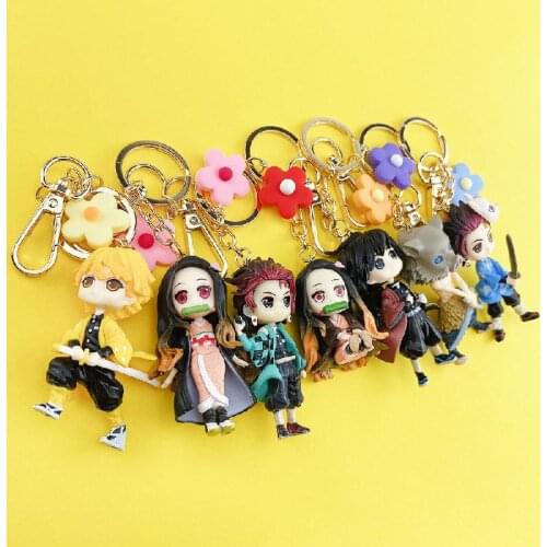 Demon Slayer Nezuko Cartoon figure key chain ghost killer blade animation peripheral doll pendant key ring Birthday gift