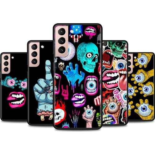 Phone Case For Samsung Galaxy S21 Ultra S20 FE S10 S9 Plus S8 S10e S10Lite Cover Black Fundas Skull Hand Eye Catching Art