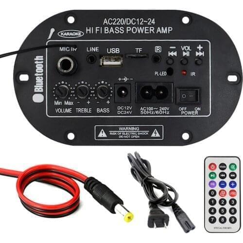 AC 220V 12v 24v Digital Bluetooth Stereo Amplifier Board Subwoofer Dual Microphone Karaoke Amplifiers Accessories