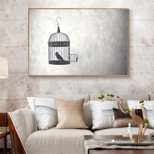 Decoration Connotation Picture of Open Bird Cage and Birds Canvas Painting Modern HD Wall Art Picture for Living Room Art Poster