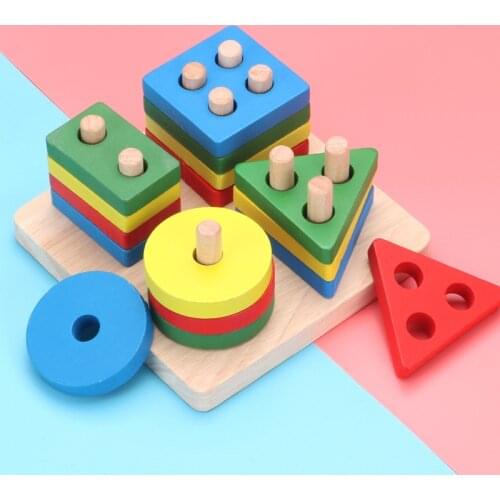Shape Matching Wooden Montessori Toys For Children Building Blocks Kids Wooden Toys Educational 3D Wooden Puzzles For Kids Toys