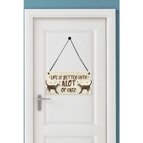 Cat Pattern Decor Home Signs Wooden Hanging Signs Family Wooden Sign Plaque Wood for Home Decor Gifts Living Room Door Decor