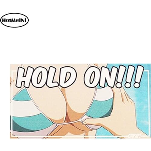 HotMeiNi 13cm x 6.9cm Hold on! Anime Boobs Slap Sticker Cartoon Car Bumper Decal Funny Car Stickers Waterproof Car Decoration