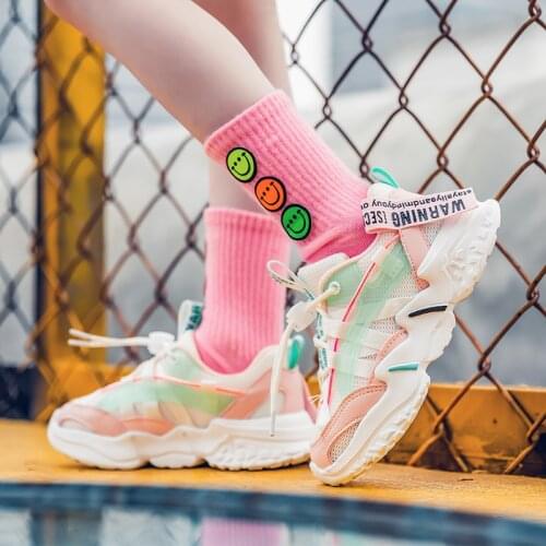 Children Kids Autumn Breathable Mesh Running Shoes Elastic Korean Girls Lightweight Sneakers School Casual Running Shoes
