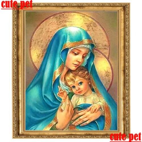 DIY handmade diamond Virgin Mary and the Son crossstitch Mosaic home decorative art painting square drill round diamond Painting