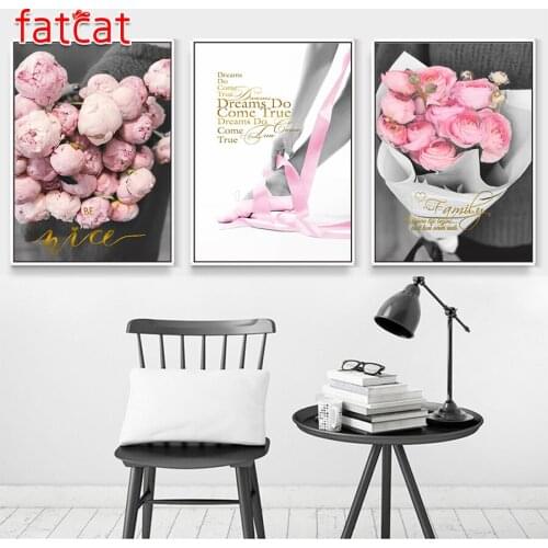 FATCAT Pink rose 5D Diy Diamond Painting Triptych full square round mosaic diamond Embroidery Sale flower Wall Decor AE1035