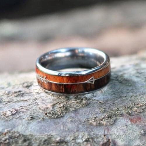 I & FDLK 8Mm Classic Arrow Ring Two-Tone Wood Inlaid Mens Jewelry Mens Wedding Engagement Ring Gift for Him