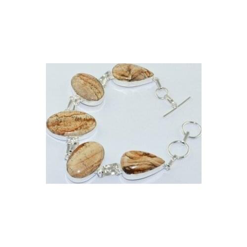 Picture Jaspers Silver Overlay on Copper Bracelet , 24.3 cm, B1852