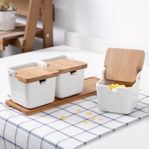 Seasoning Jar Ceramic Condiment Pot Porcelain Spice Jars Ceramics Household For Sugar Salt Pepper Storage Tank KitchenTools