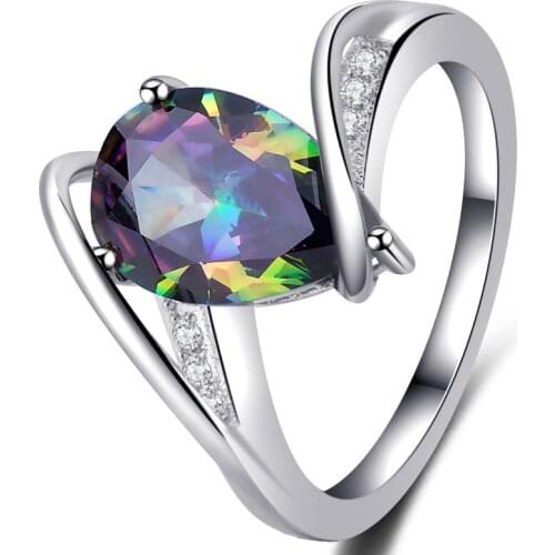 Waterdrop-shaped Natural Colorful Rainbow Crystal Ring Personality Temperament Female Romantic Valentines Day Gift