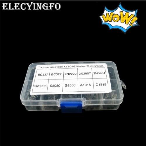 10 value 200pcs transistor box kit TO-92 BC327 BC337 2N2222 2N2907 2N3904 2N3906 S8050 S8550 A1015 C1815
