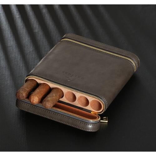 COHIBA Cedar Wood Humidor Leather Cigar Case Travel Cigar Humidor Box Retro Smoking Accessories W/ Cigar Humidifier