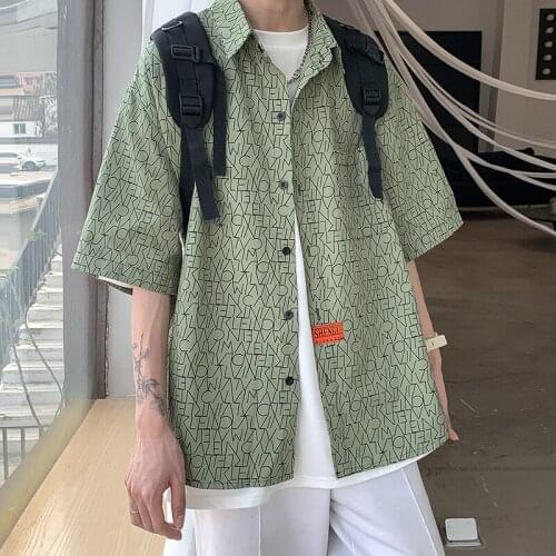 Summer Letter Shirt Mens Fashion Printed Casual Shirt Loose Hawaiian Shirt Men Streetwear Cotton Short-sleeved Shirt M-3XL